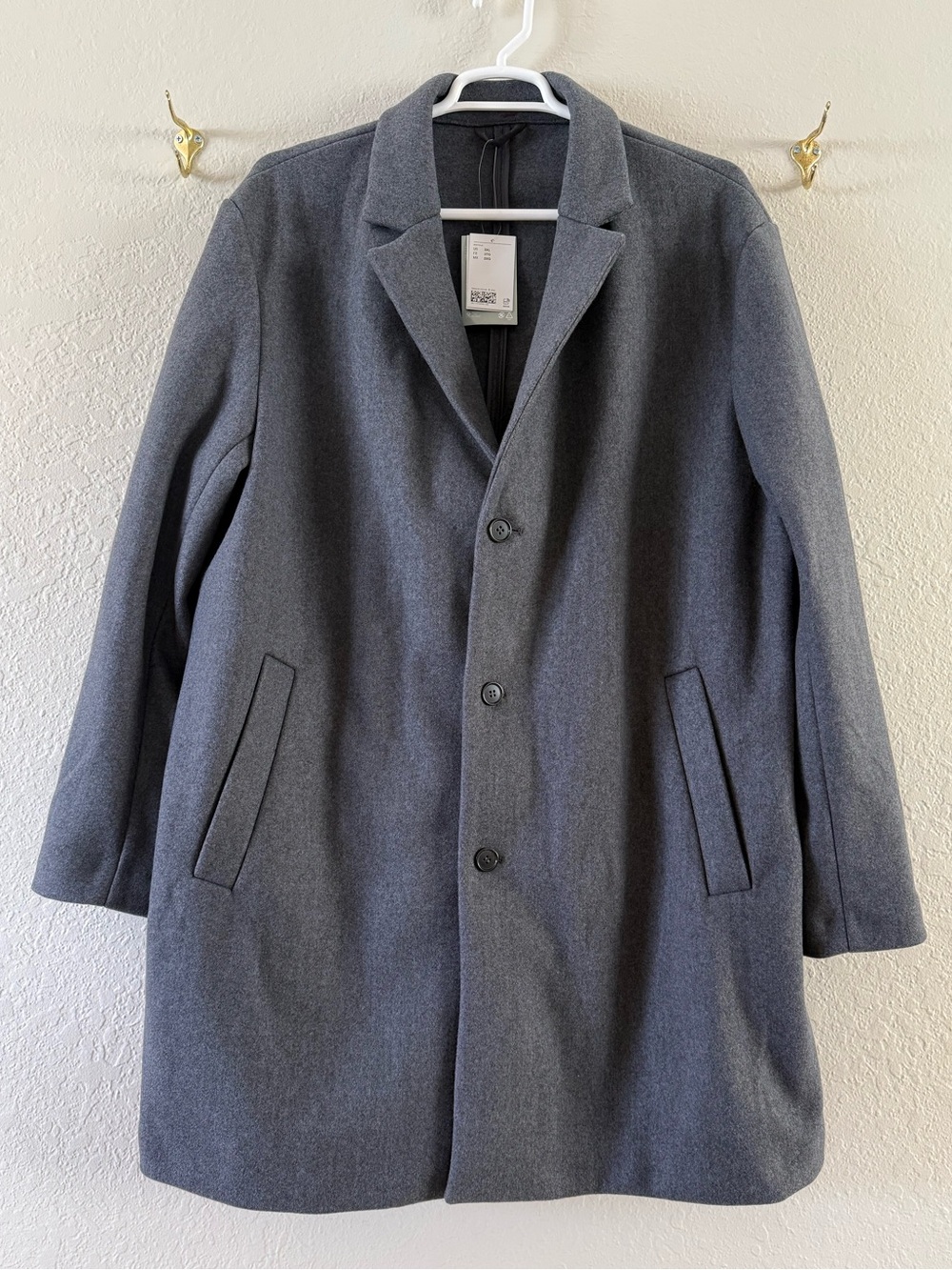 NWT H&M Men’s Wool Blend Mid Length Gray 3 Button Top Coat Size 3XL Business